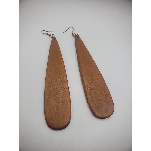 Vintage Earrings Pierced Hook Drop Dangle Wooden Teardrop Jewelry Costume - Picture 8 of 10